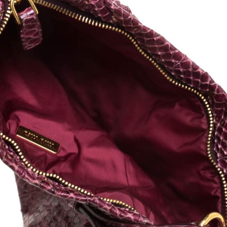 Pre Owned Miu Miu Burgundy Python Small Shoulder Bag