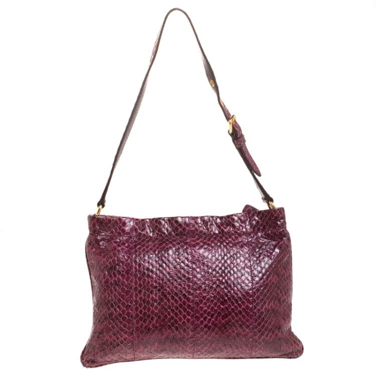 Pre Owned Miu Miu Burgundy Python Small Shoulder Bag