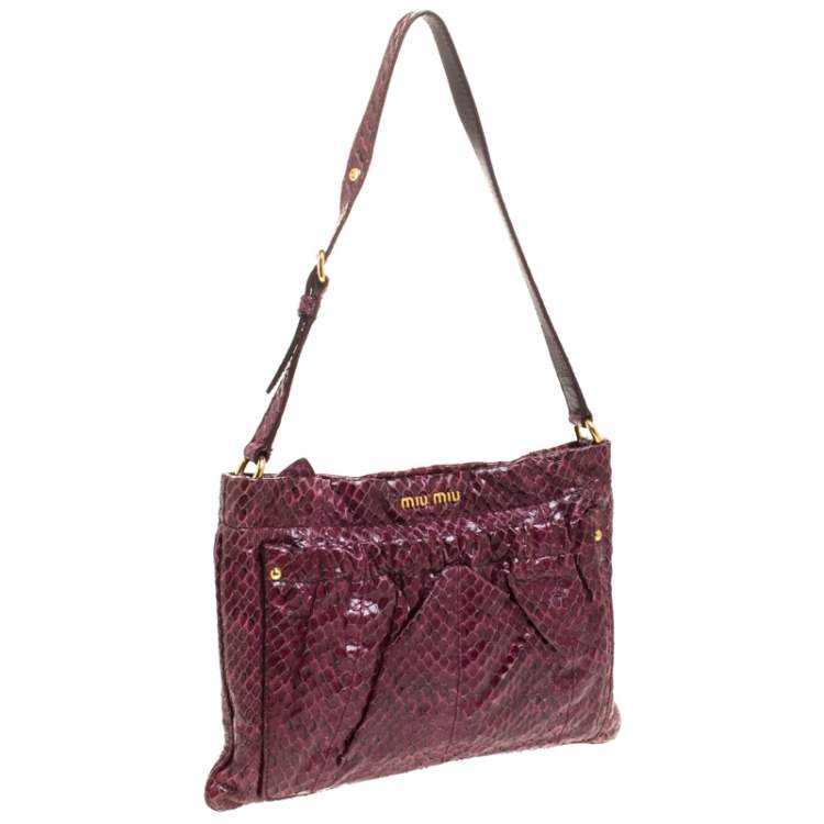 Pre Owned Miu Miu Burgundy Python Small Shoulder Bag