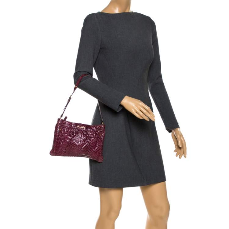 Pre Owned Miu Miu Burgundy Python Small Shoulder Bag