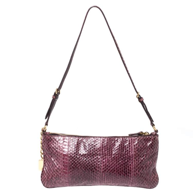 Pre Owned Miu Miu Burgundy Python Strap Clutch 
