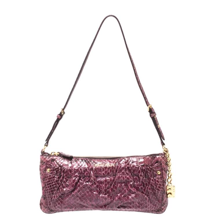 Pre Owned Miu Miu Burgundy Python Strap Clutch 