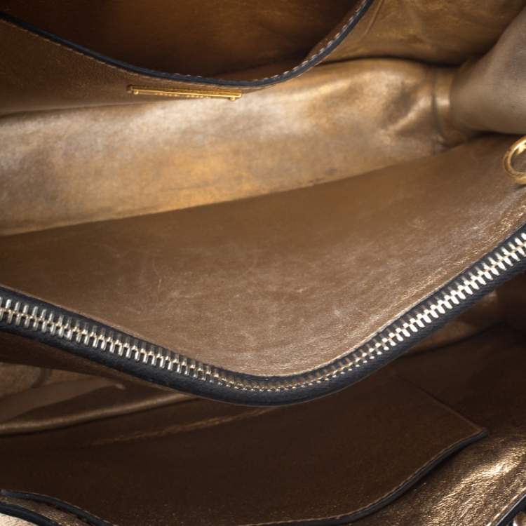 Pre Owned Miu Miu Gold Madras Leather Push Lock Tote