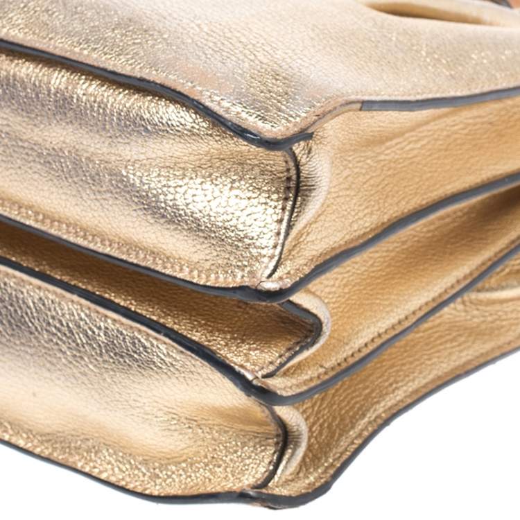 Pre Owned Miu Miu Gold Madras Leather Push Lock Tote