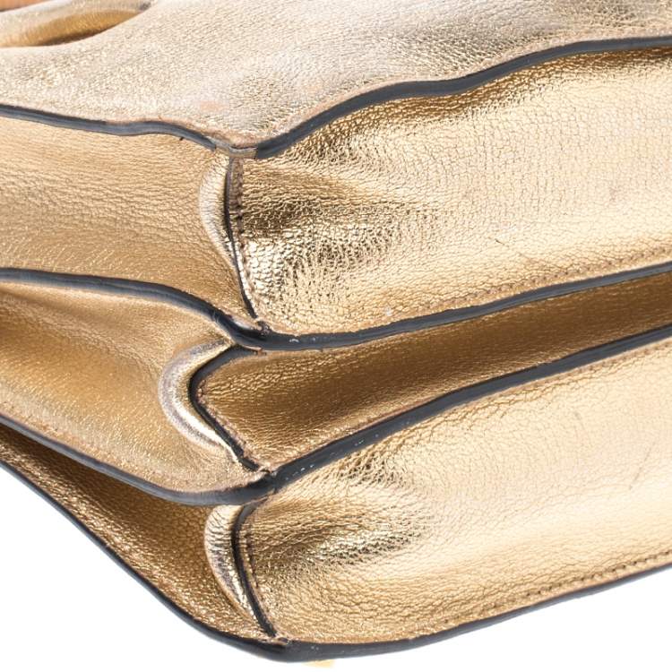 Pre Owned Miu Miu Gold Madras Leather Push Lock Tote