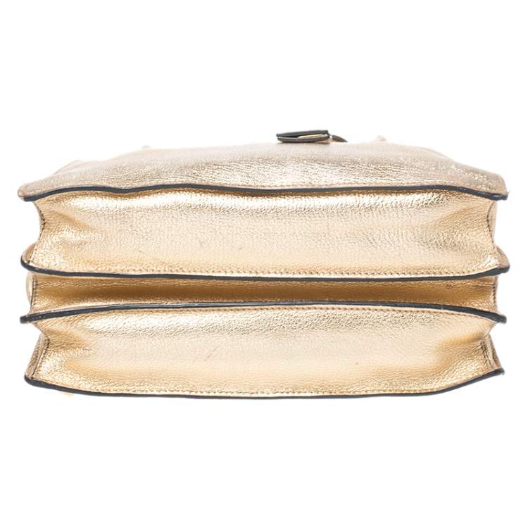 Pre Owned Miu Miu Gold Madras Leather Push Lock Tote