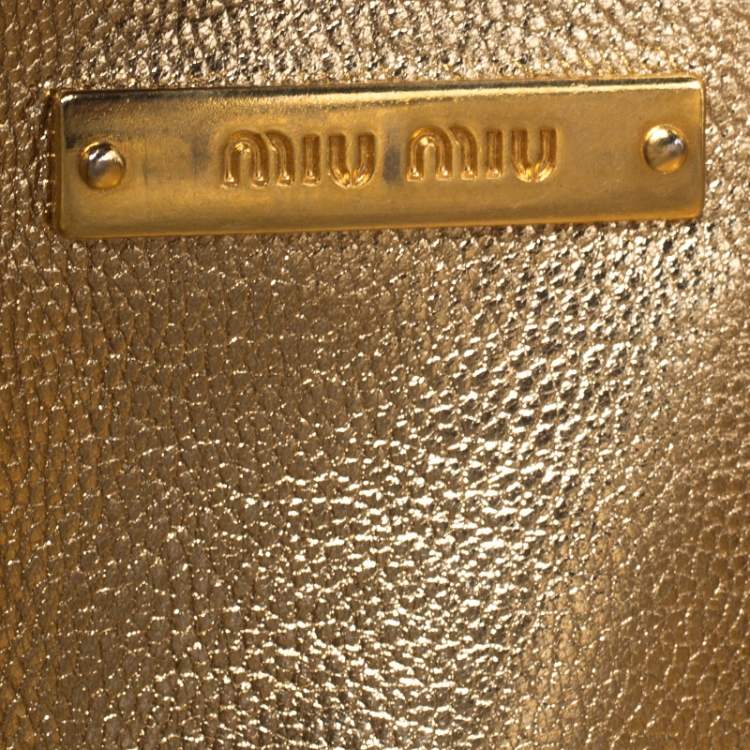 Pre Owned Miu Miu Gold Madras Leather Push Lock Tote