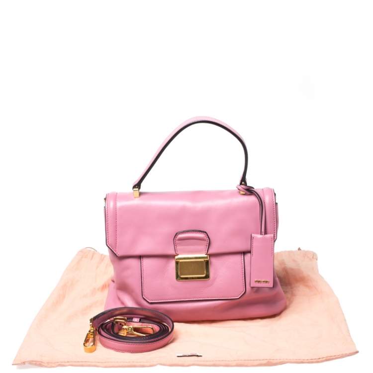Pre Owned Miu Miu Pink Vitello Soft Leather Top Handle Bag