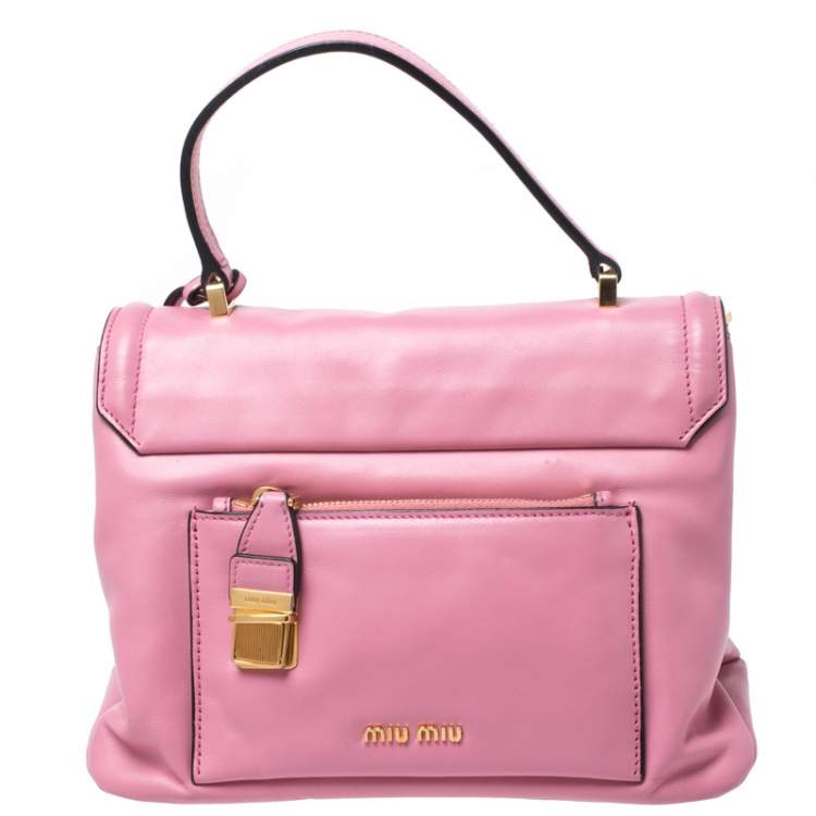 Pre Owned Miu Miu Pink Vitello Soft Leather Top Handle Bag