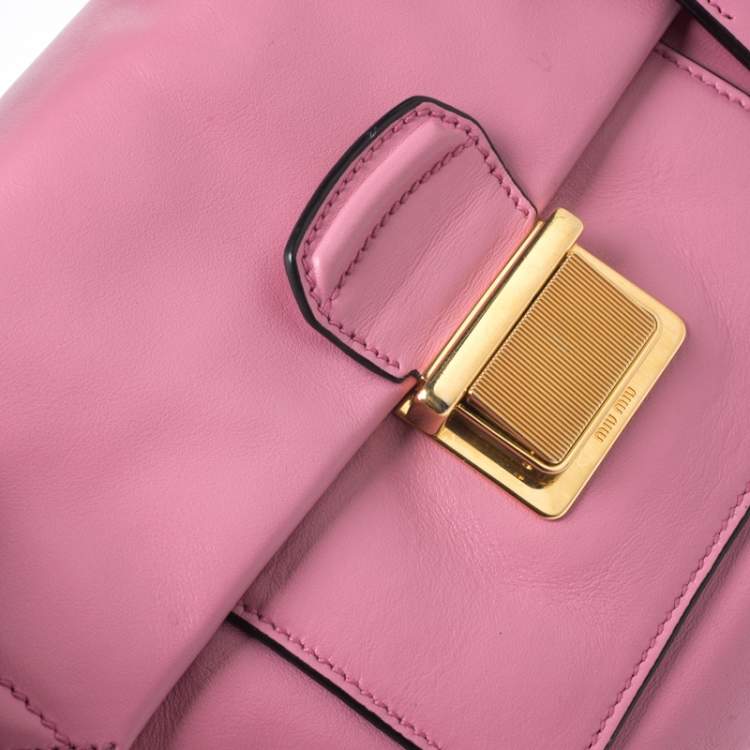 Pre Owned Miu Miu Pink Vitello Soft Leather Top Handle Bag