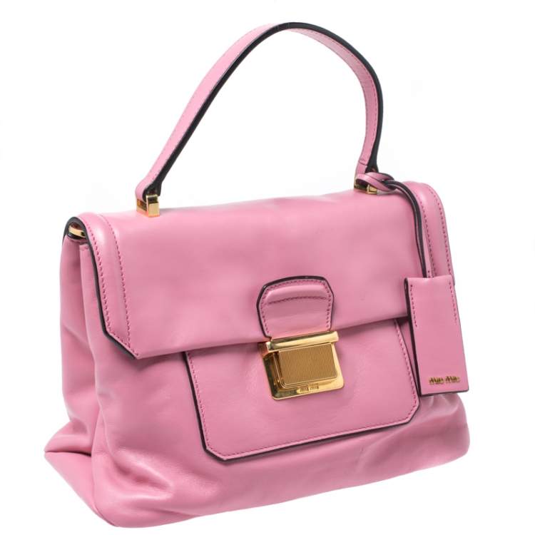 Pre Owned Miu Miu Pink Vitello Soft Leather Top Handle Bag