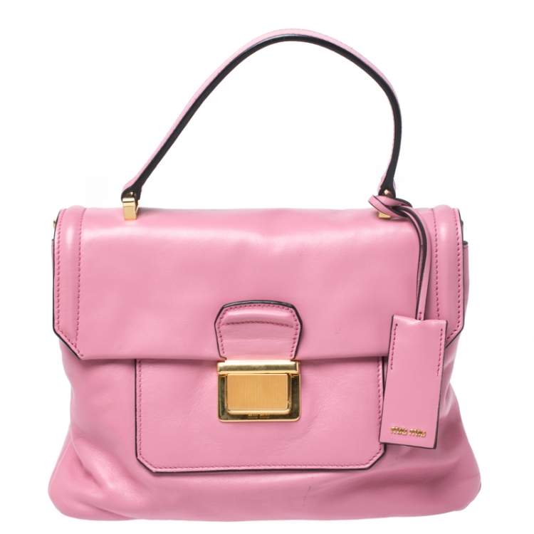 Miu Miu Pink Vitello Soft Leather Top Handle Bag Miu Miu