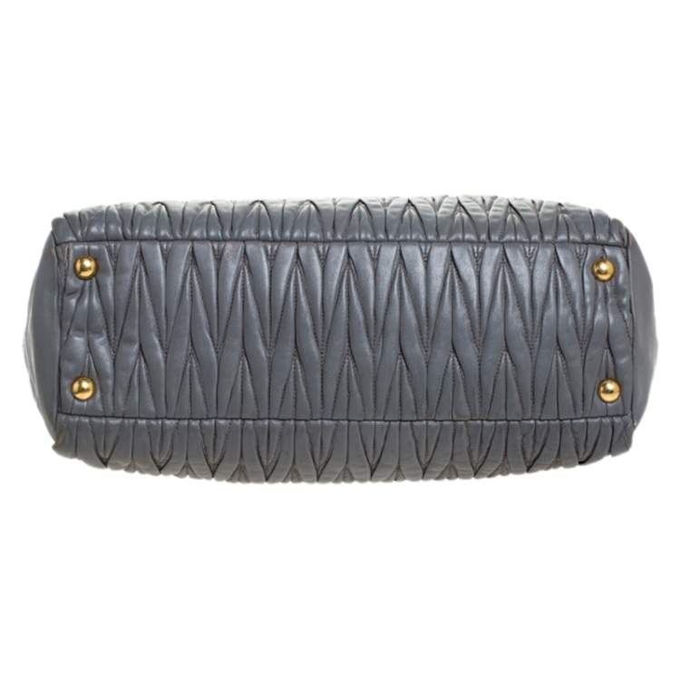 Pre Owned Miu Miu Grey Matelassé Leather Bow Satchel