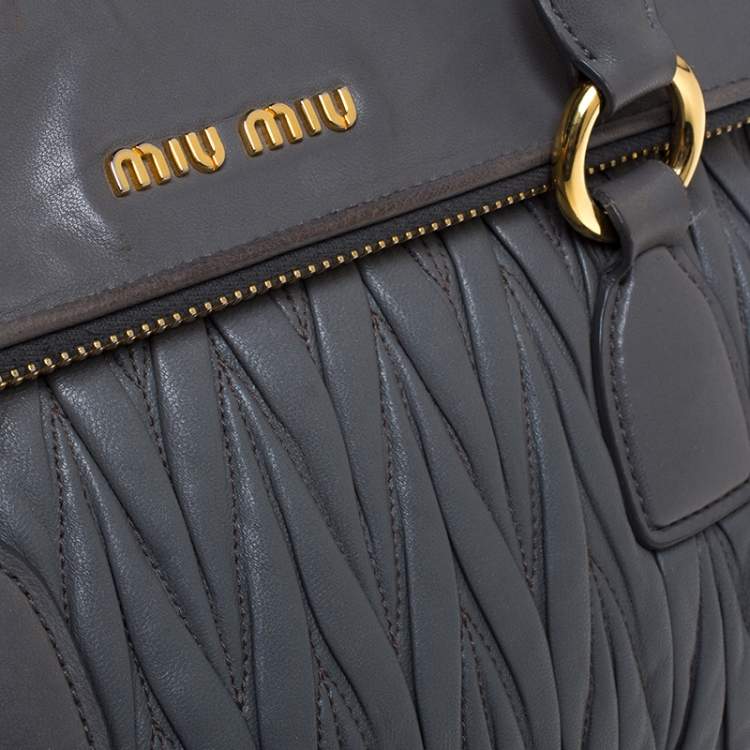 Pre Owned Miu Miu Grey Matelassé Leather Bow Satchel