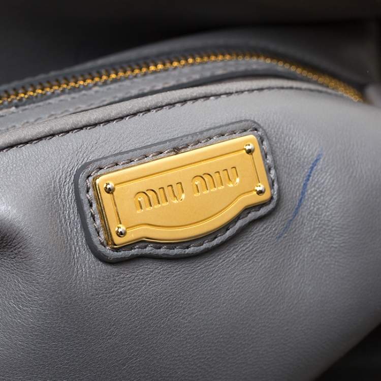 Pre Owned Miu Miu Grey Matelassé Leather Bow Satchel