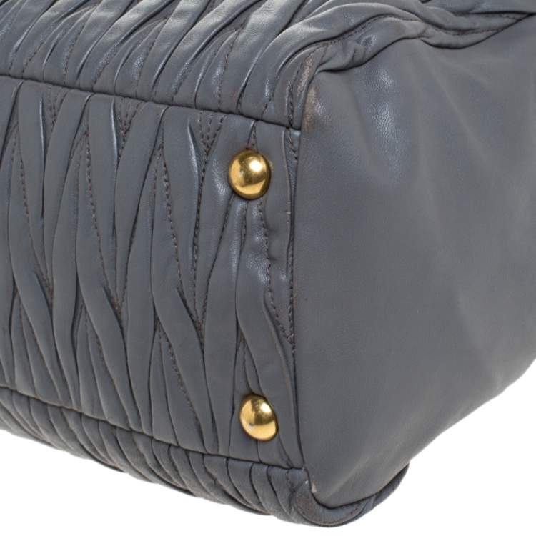 Pre Owned Miu Miu Grey Matelassé Leather Bow Satchel