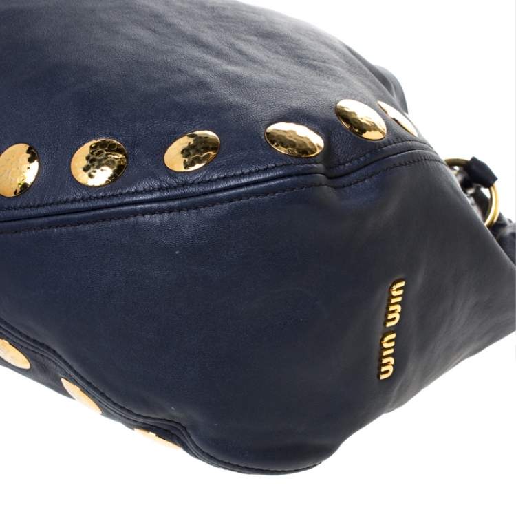 Pre Owned Miu Miu Blue Leather Studded Hobo