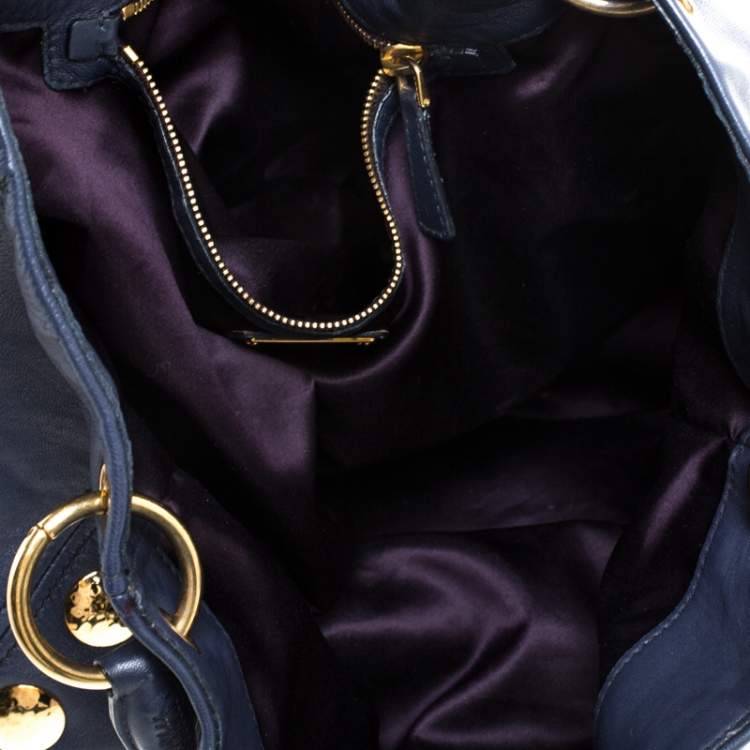 Pre Owned Miu Miu Blue Leather Studded Hobo