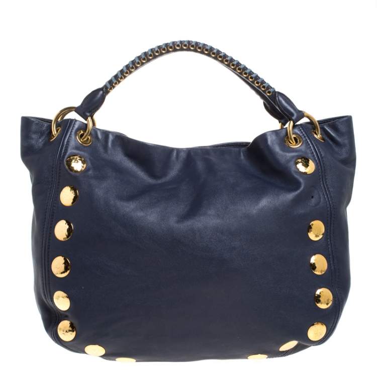 Pre Owned Miu Miu Blue Leather Studded Hobo