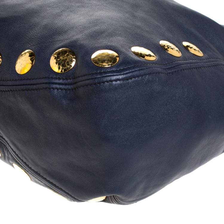 Pre Owned Miu Miu Blue Leather Studded Hobo