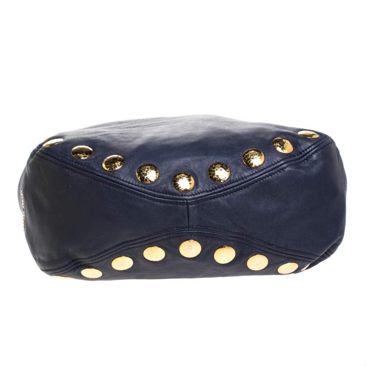 Pre Owned Miu Miu Blue Leather Studded Hobo