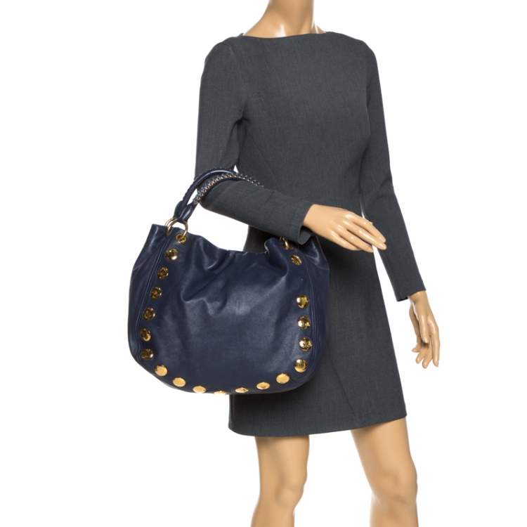 Pre Owned Miu Miu Blue Leather Studded Hobo