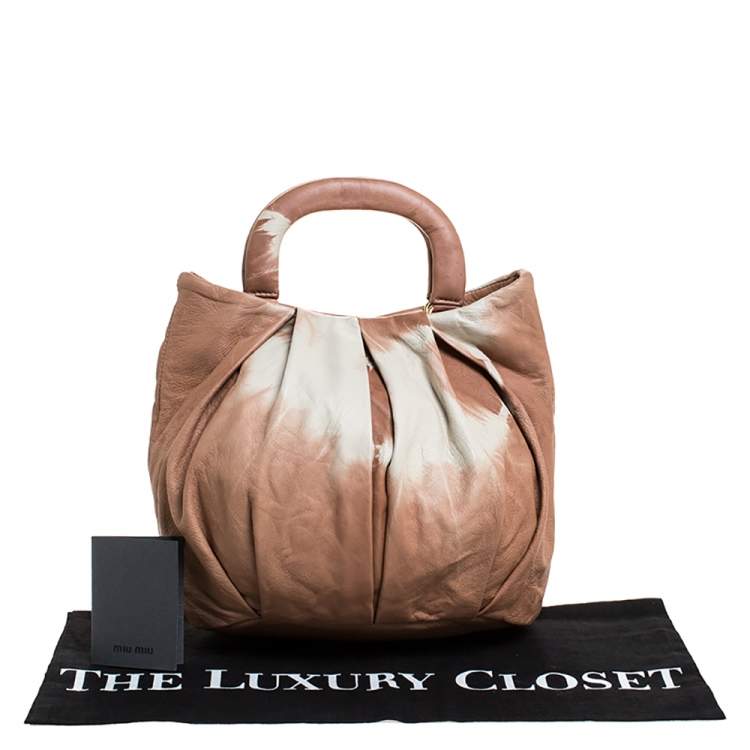 Pre Owned Miu Miu Beige/Cream Leather Tie-Dye Satchel