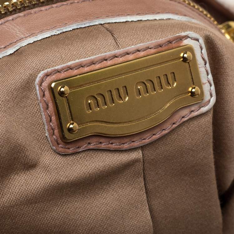 Pre Owned Miu Miu Beige/Cream Leather Tie-Dye Satchel