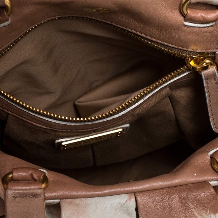 Pre Owned Miu Miu Beige/Cream Leather Tie-Dye Satchel