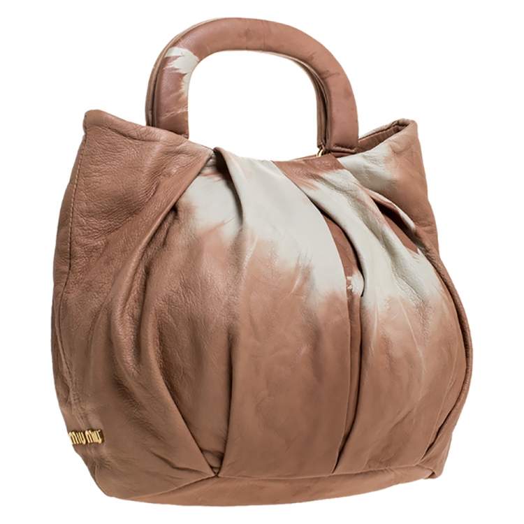 Pre Owned Miu Miu Beige/Cream Leather Tie-Dye Satchel