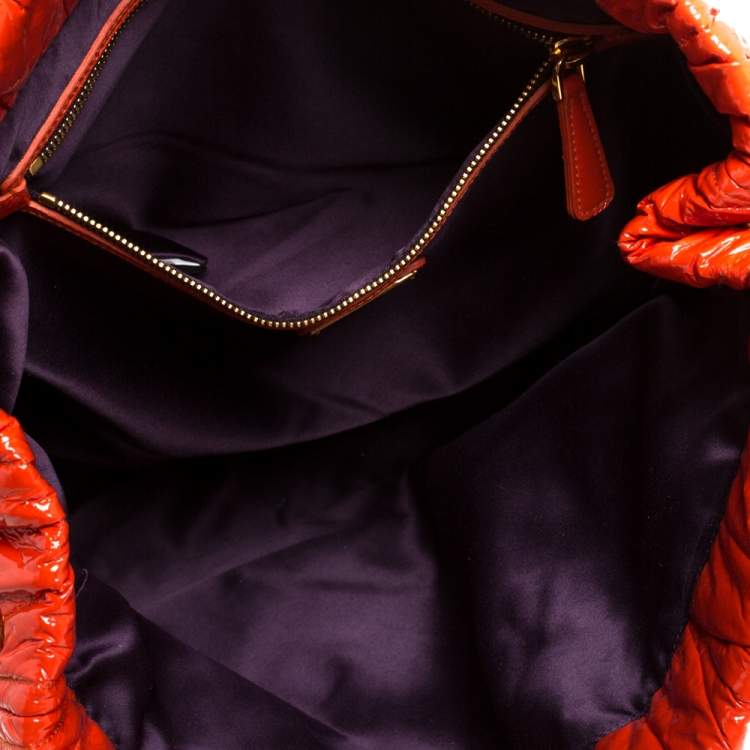 Pre Owned Miu Miu Coral Textured Patent Leather Tote 