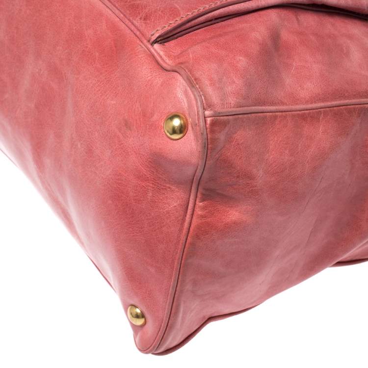 Pre Owned Miu Miu Coral Cracked Leather Satchel