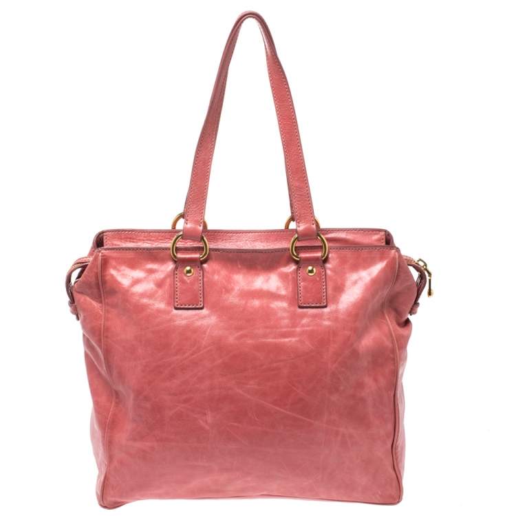 Pre Owned Miu Miu Coral Cracked Leather Satchel