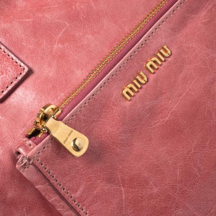 Pre Owned Miu Miu Coral Cracked Leather Satchel