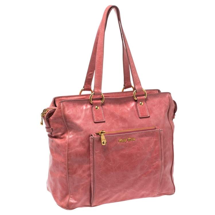 Pre Owned Miu Miu Coral Cracked Leather Satchel