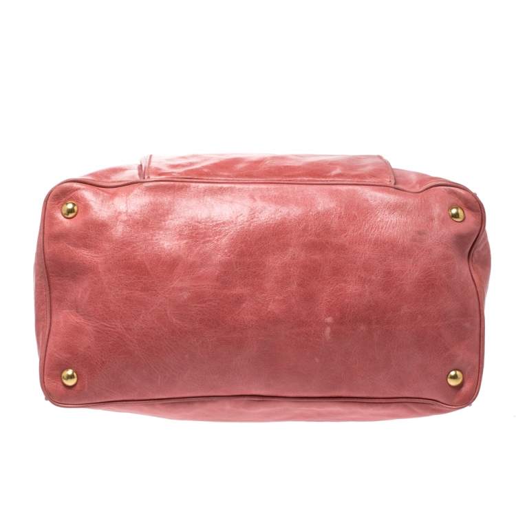 Pre Owned Miu Miu Coral Cracked Leather Satchel