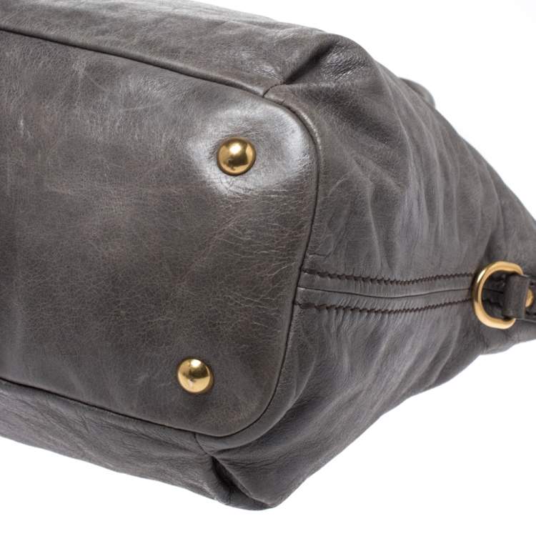 Pre Owned Miu Miu Grey Leather Charm Satchel