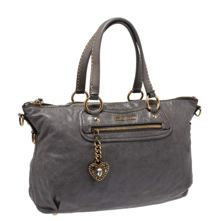 Pre Owned Miu Miu Grey Leather Charm Satchel