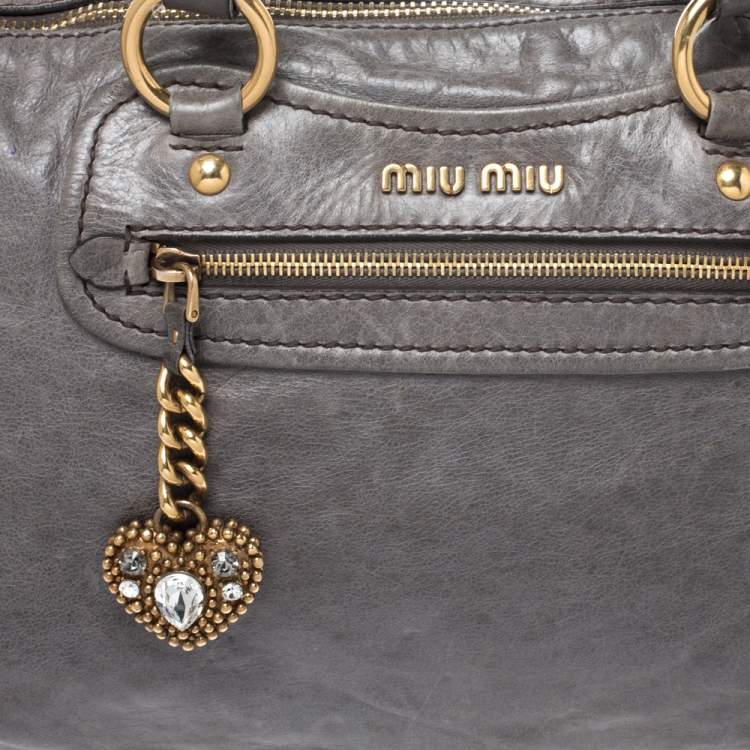 Pre Owned Miu Miu Grey Leather Charm Satchel