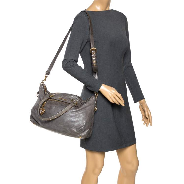 Pre Owned Miu Miu Grey Leather Charm Satchel