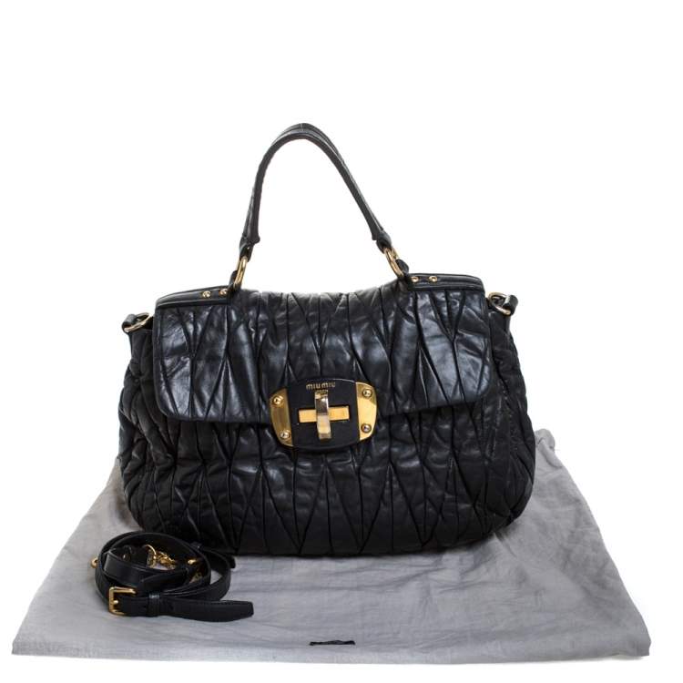 Pre Owned Miu Miu Black Matelasse Leather Bauletto Top Handle Bag