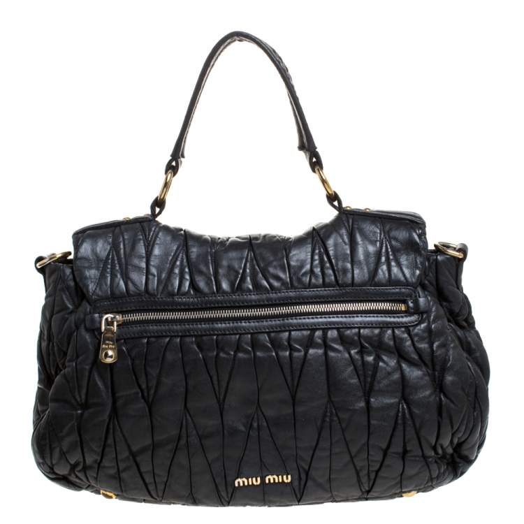 Pre Owned Miu Miu Black Matelasse Leather Bauletto Top Handle Bag