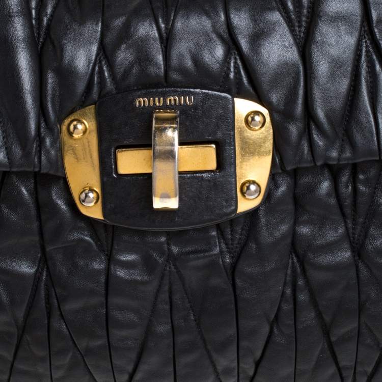 Pre Owned Miu Miu Black Matelasse Leather Bauletto Top Handle Bag