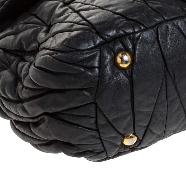 Pre Owned Miu Miu Black Matelasse Leather Bauletto Top Handle Bag
