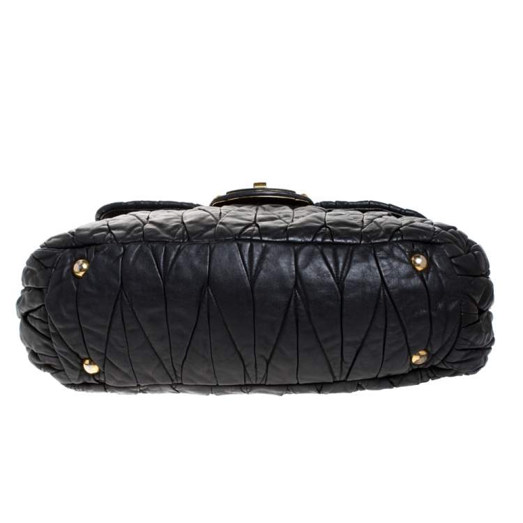 Pre Owned Miu Miu Black Matelasse Leather Bauletto Top Handle Bag