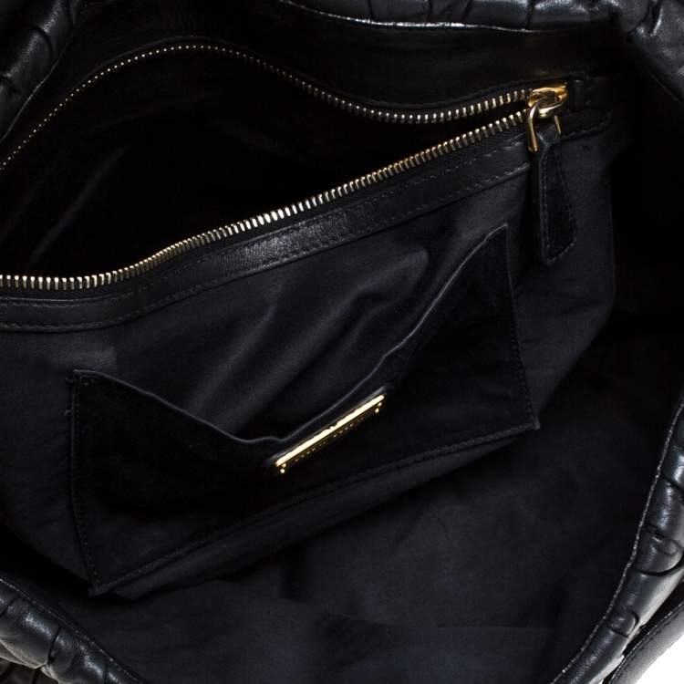 Pre Owned Miu Miu Black Matelasse Leather Bauletto Top Handle Bag