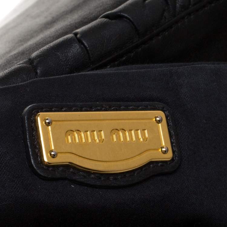 Pre Owned Miu Miu Black Matelasse Leather Bauletto Top Handle Bag