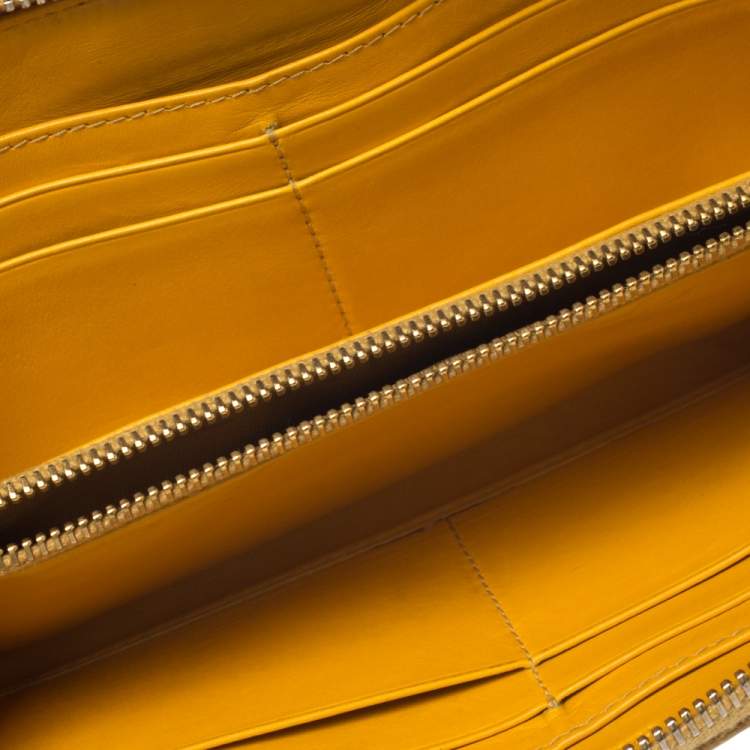 Pre Owned Miu Miu Yellow Croc Embossed Leather Zip Around Wallet