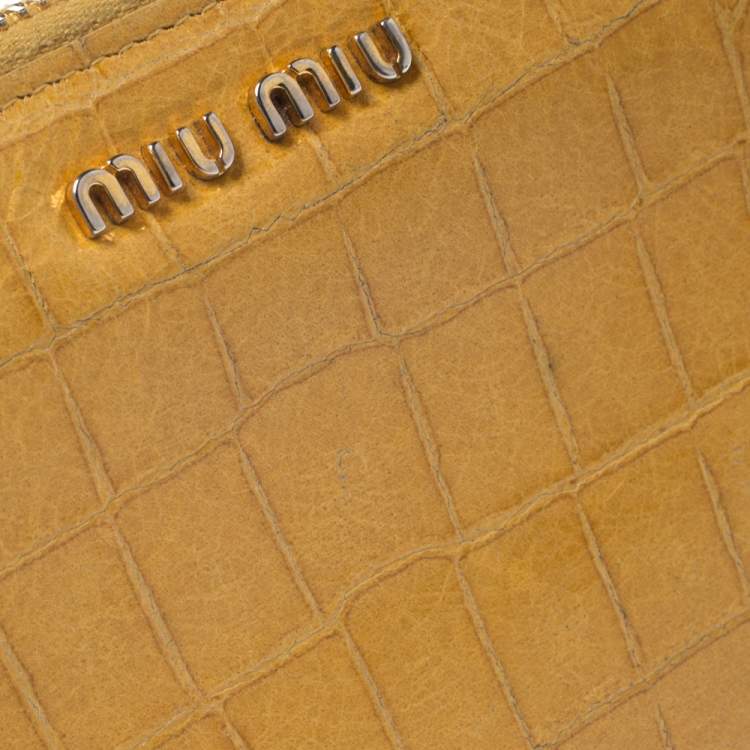 Pre Owned Miu Miu Yellow Croc Embossed Leather Zip Around Wallet