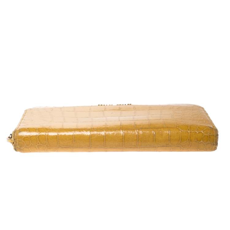 Pre Owned Miu Miu Yellow Croc Embossed Leather Zip Around Wallet